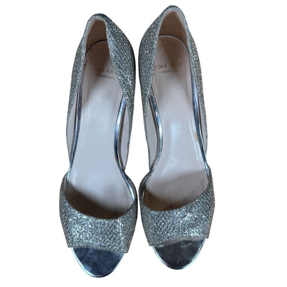 Cole Haan Women's Antonia Open Toe Dress Pump Silver Gold Metallic Size 7.5 - Picture 2 of 9